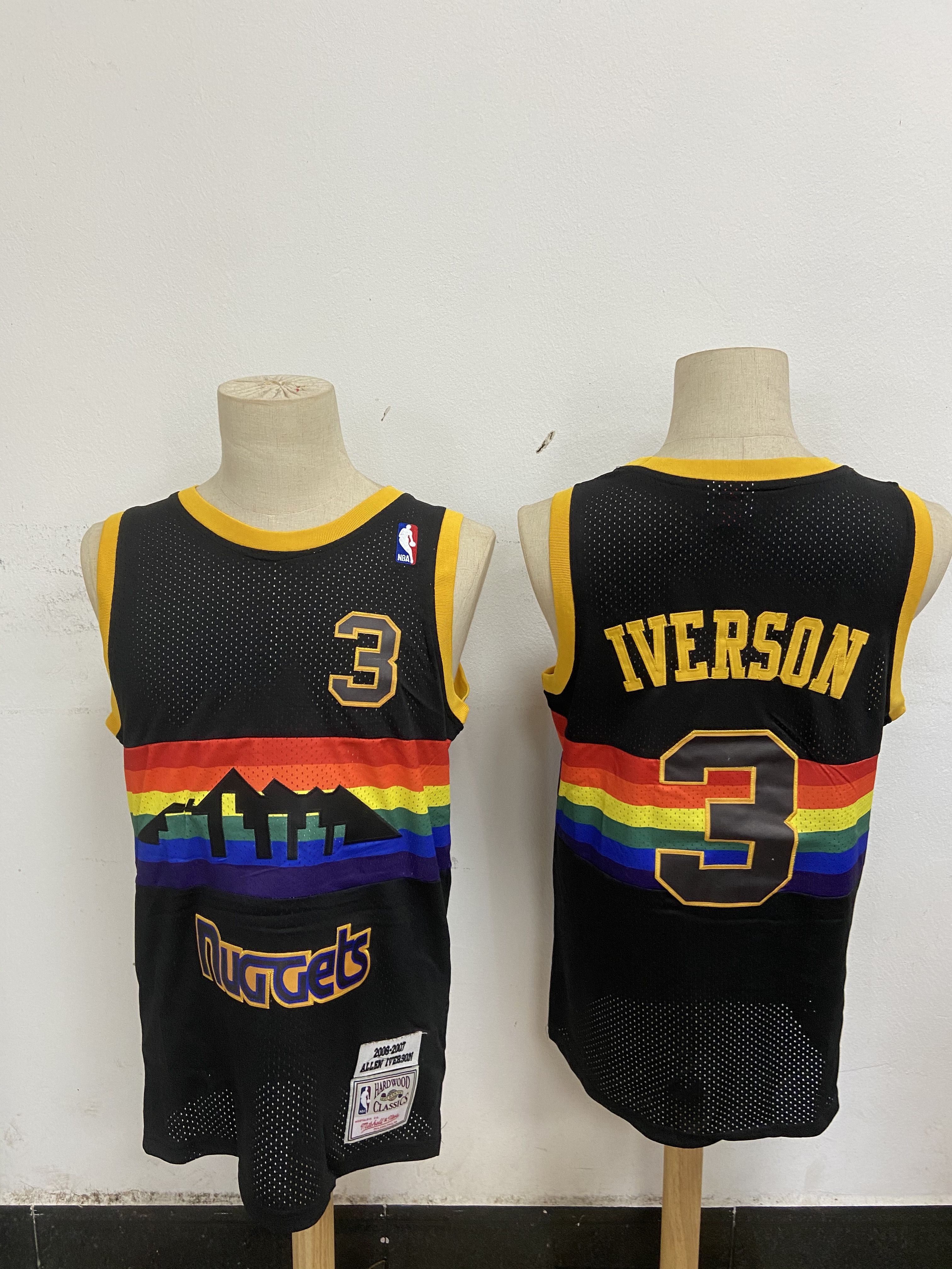 Men Denver Nuggets #3 Iverson Black mesh Throwback NBA Jerseys->denver nuggets->NBA Jersey